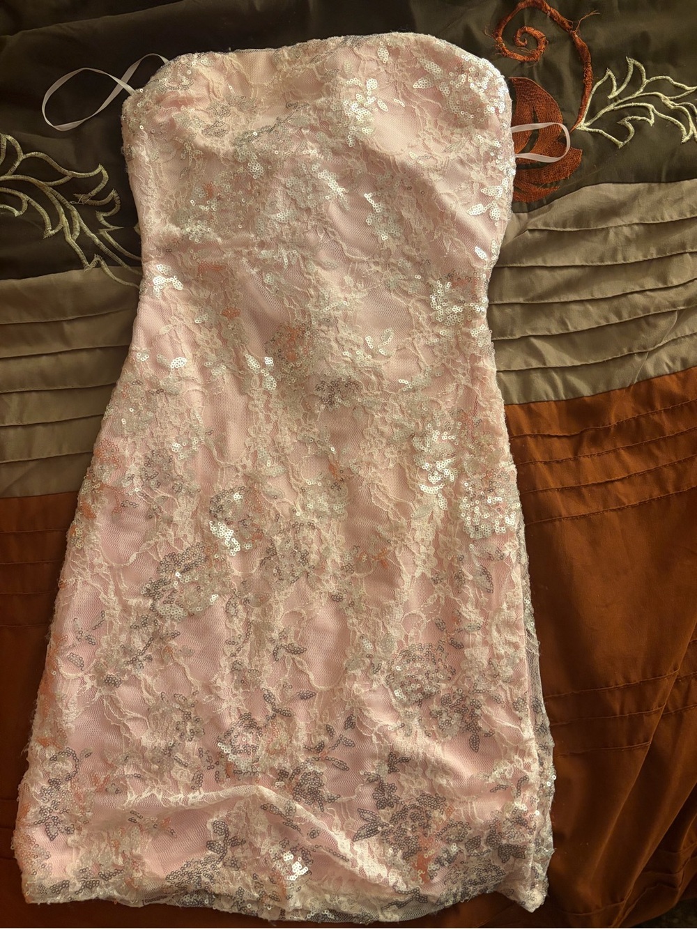 Ladies Pink Lace Sequin Party Dress